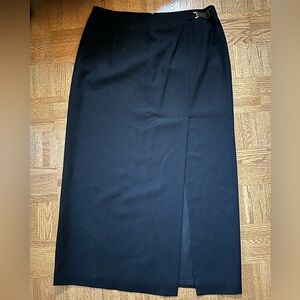 D’Orsay 100% Wool Black Midi Pencil Skirt w/ Chain Detail – Made in Canada